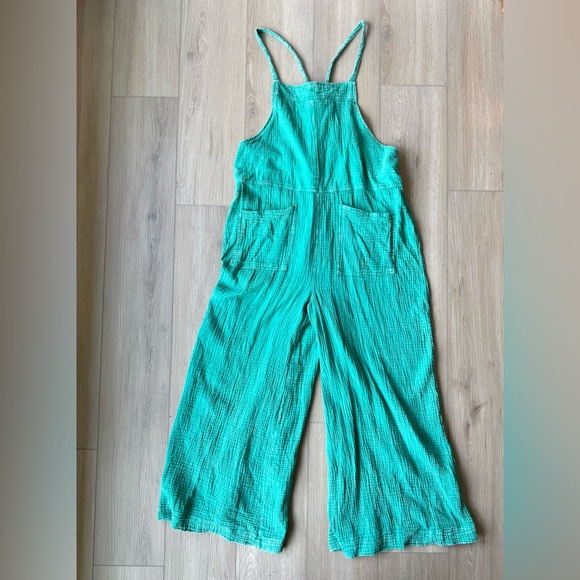 Easel Here I Am Mineral Washed Green Cotton Wide Leg Jumpsuit Boho L - Picture 3 of 16